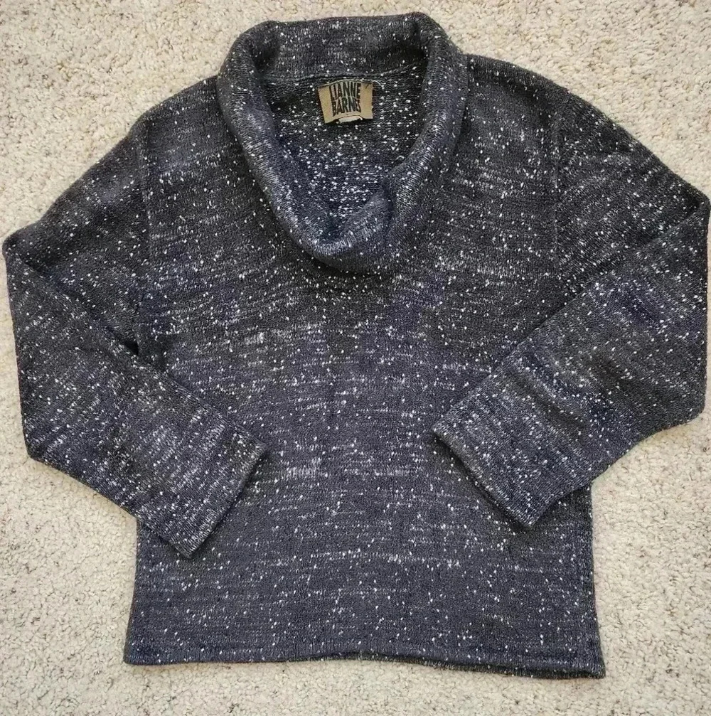 Lianne Barnes Vintage Cowl Neck Long Sleeve Speckled Navy‎ Sweater Size S